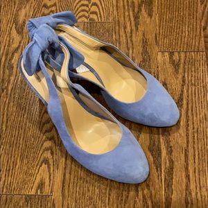Blue suede sling back heals